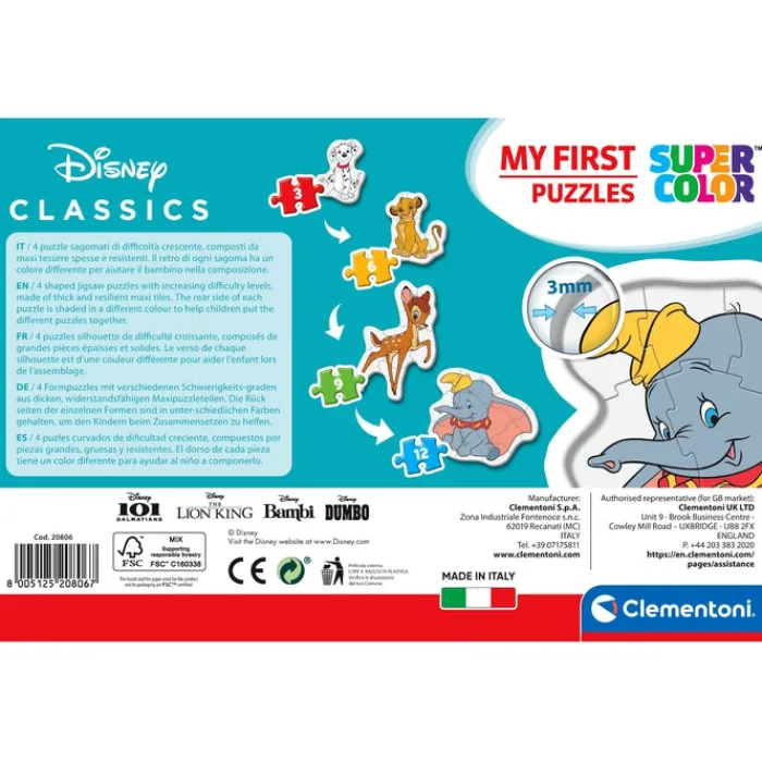 Clementoni Cartes|Personnages Disney|Disney Classic Characters - 1x3 + 1x6 + 1x9 + 1x12 pièces