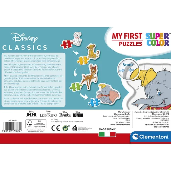 Clementoni Cartes|Personnages Disney|Disney Classic Characters - 1x3 + 1x6 + 1x9 + 1x12 pièces